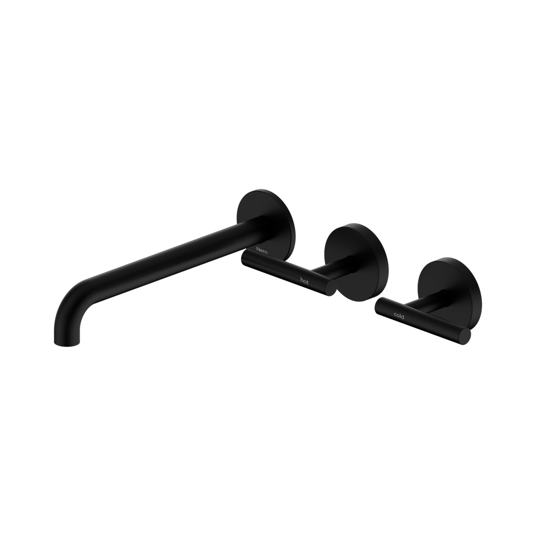 Nero Mecca Lever Wall Basin/Bath Set 220Mm Offset Spout Matte Black