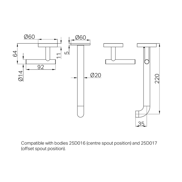 Nero Mecca Lever Wall Basin/Bath Set 220Mm Spout Trim Kits Only Brushed Nickel