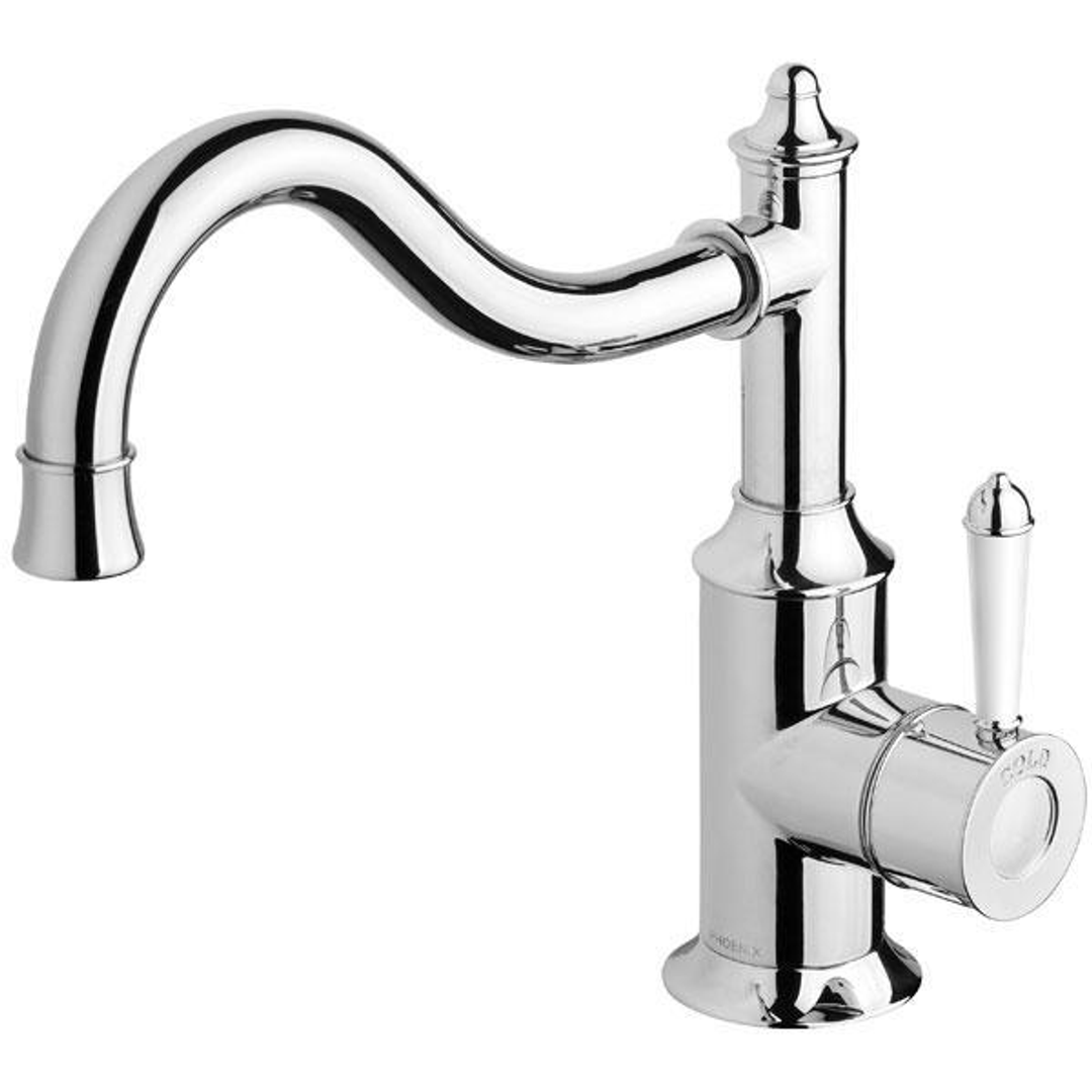 Phoenix Nostalgia Sink Mixer 220mm Shepherds Crook- Chrome/White