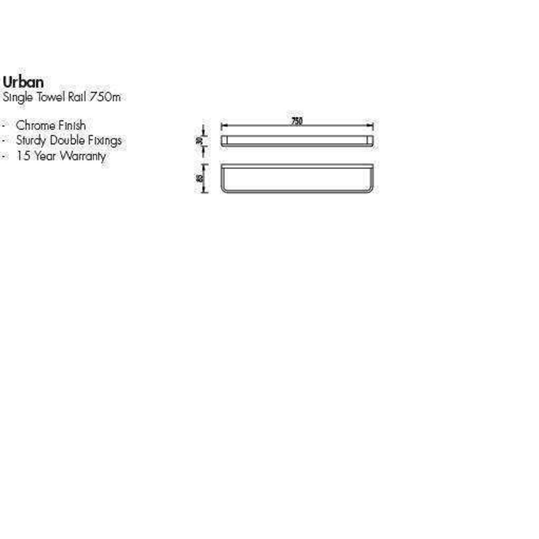 Aspire Urban Single Towel Rail 750mm  Chrome **68701**