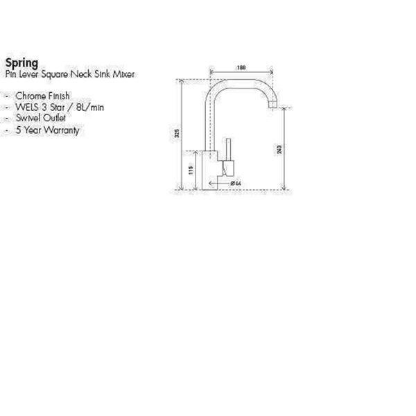 Aspire Spring Pin Lever Square Neck Sink Mixer