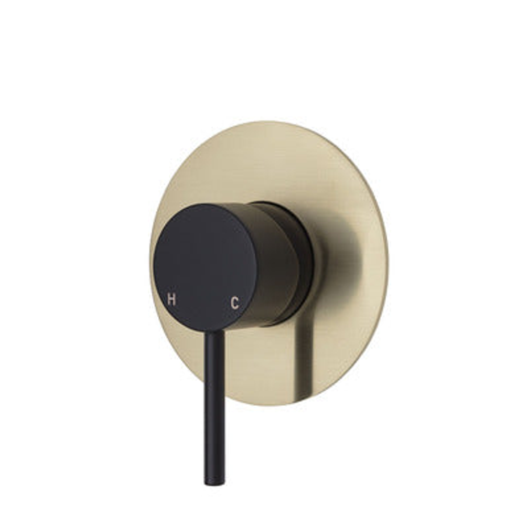 Fienza Kaya Wall Mixer Matte Black Large Round Urban Brass Plate