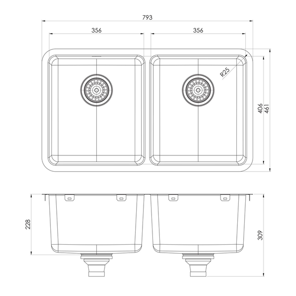 Phoenix 2000 Series Single Bowl Under / Over Sink Stainless Steel