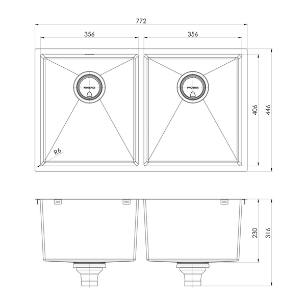 Phoenix 4000 Series Double Bowl Under / Over Sink Brushed Black
