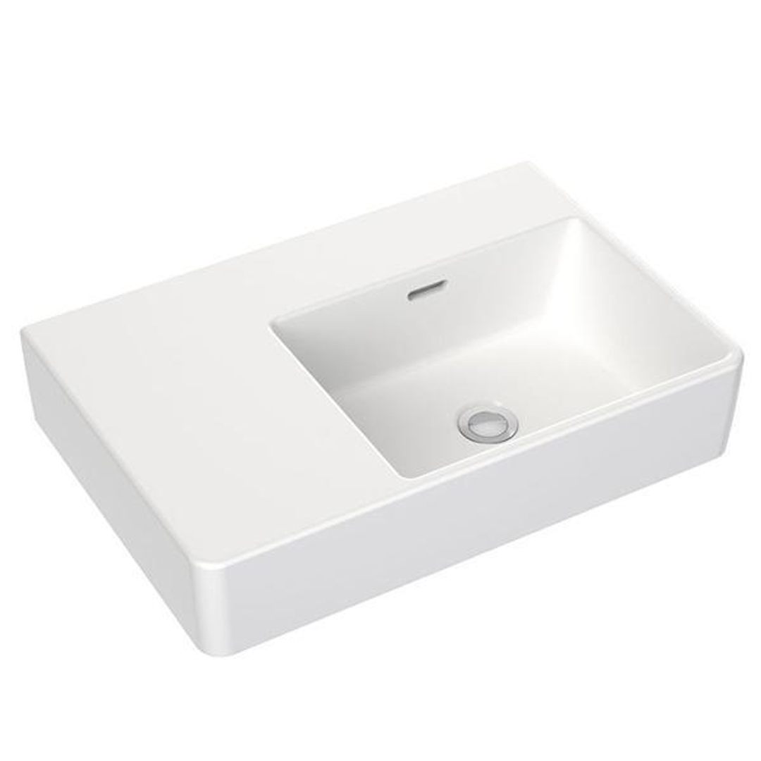 Clark Square Wall Basin Left Hand Shelf 600mm No Tapholes