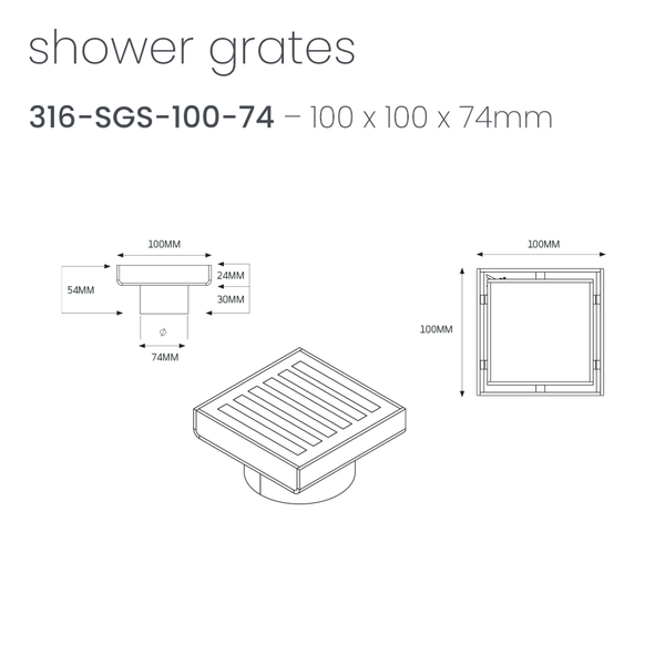 Radiant Slotted Square Shower Grate 100Mm X 74Mm Outlet Brushed Gold