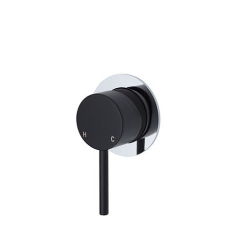 Fienza Kaya Wall Mixer Matte Black Small Round Chrome Plate