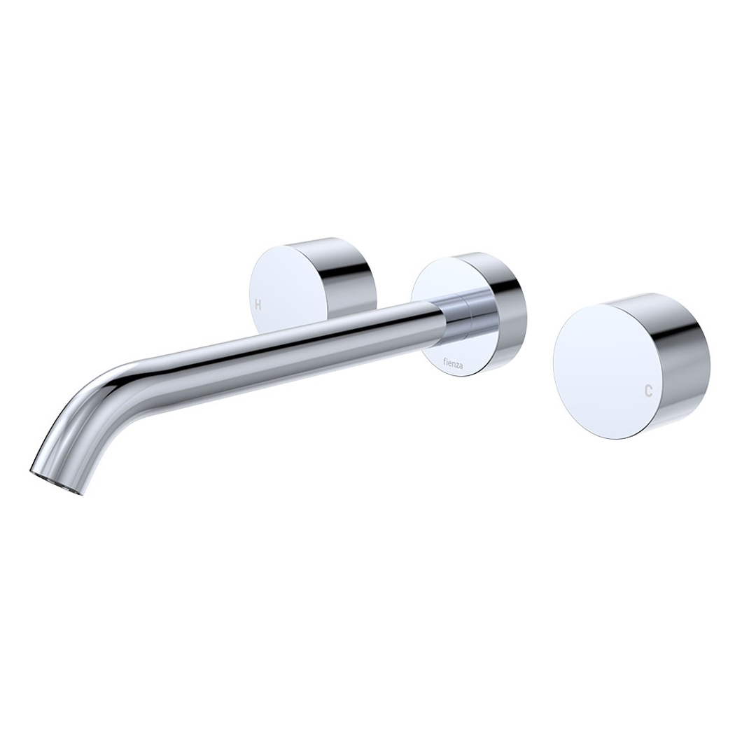 Fienza Kaya Chrome Round Taps Wall Basin /Bath 220Mm Outlet Set Lf