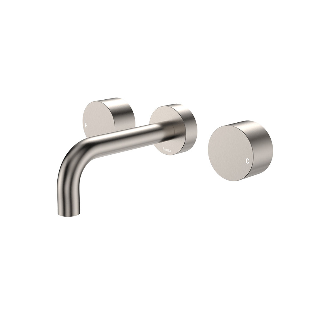 Fienza Kaya Brushed Nickel Round Taps Wall Basin /Bath 130Mm Outlet Set Lf