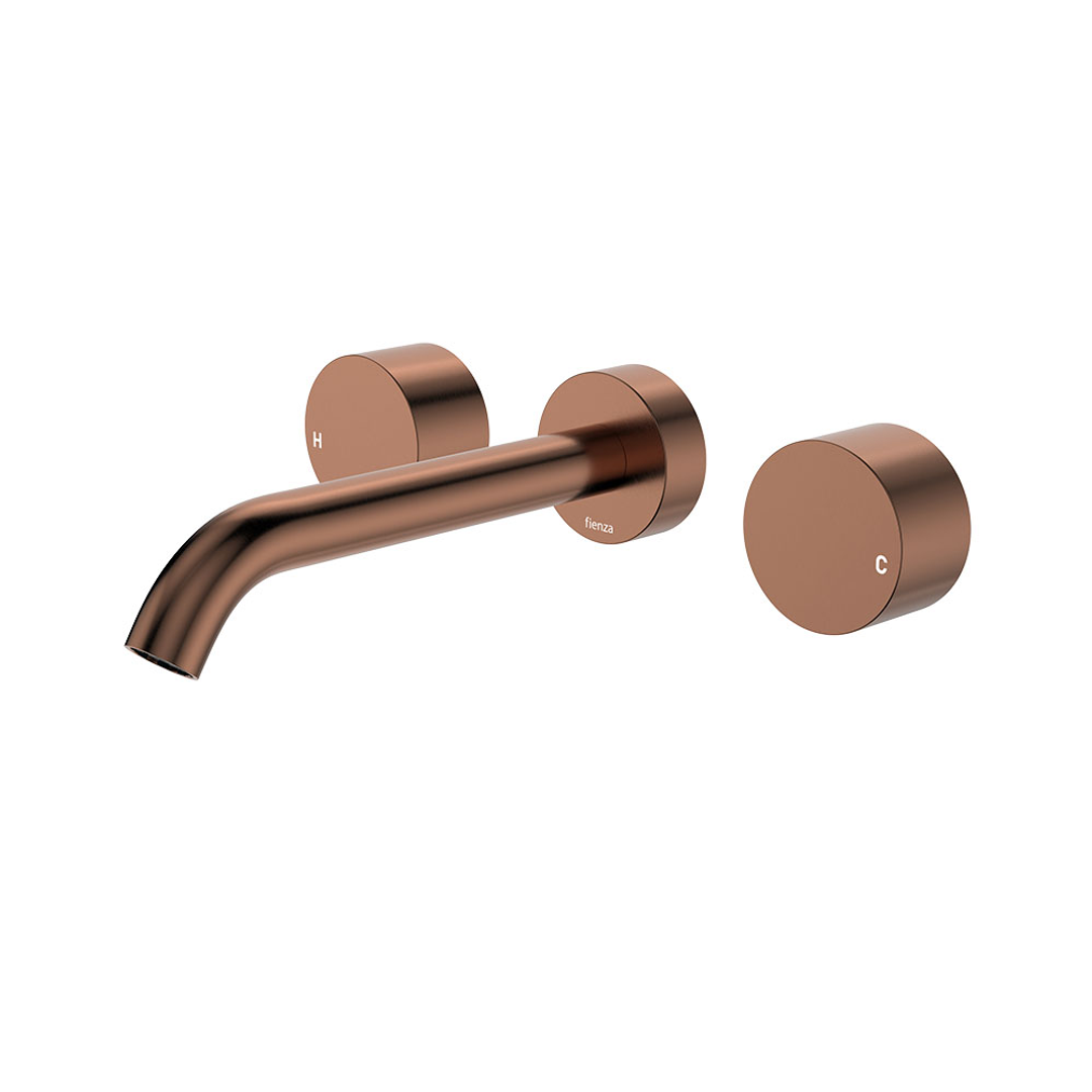 Fienza Kaya Brushed Copper Round Taps Wall Basin /Bath 180Mm Outlet Set Lf