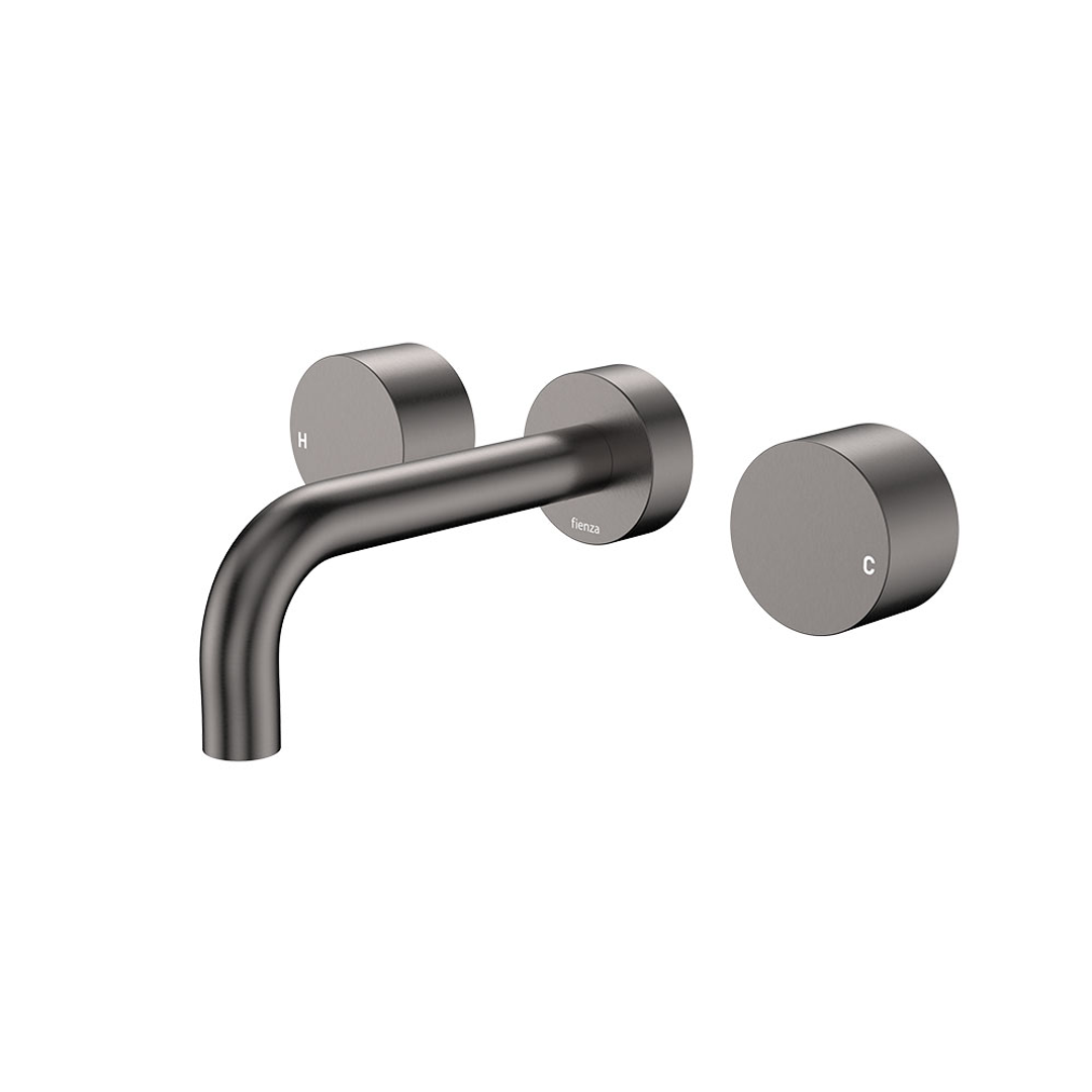 Fienza Kaya Gun Metal Round Taps Wall Basin /Bath 130Mm Outlet Set Lf