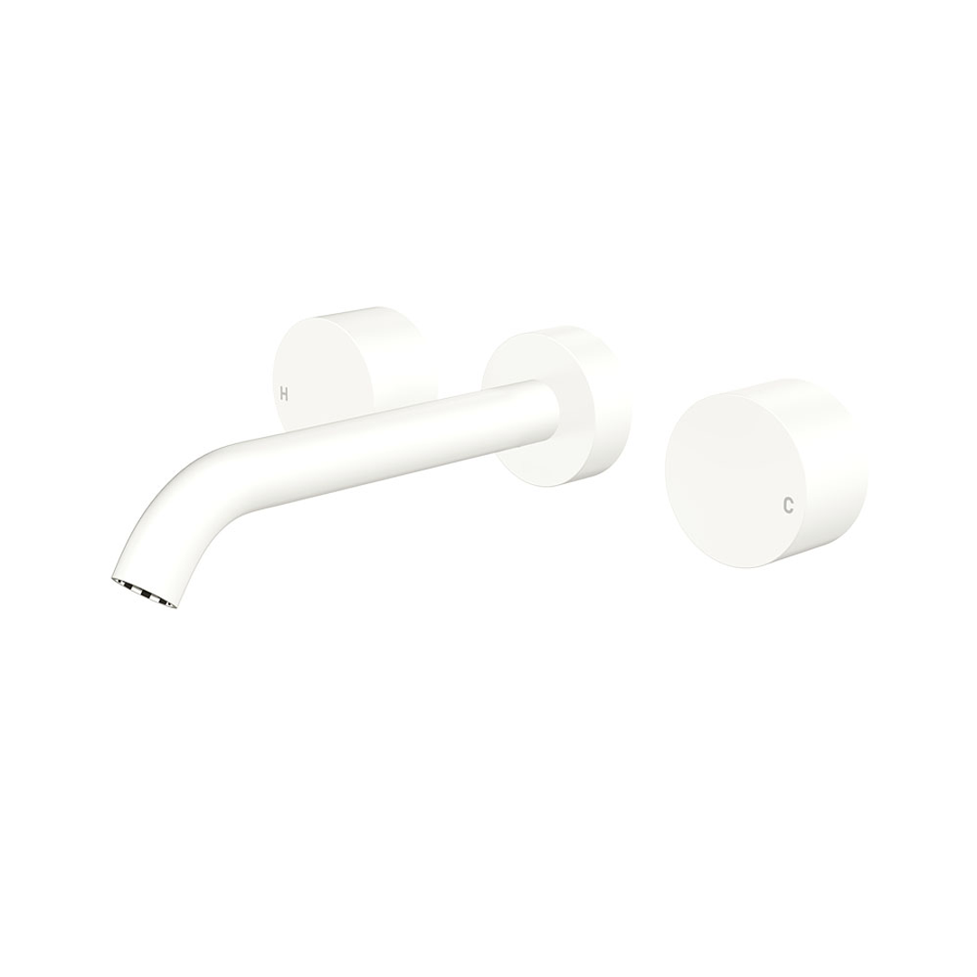 Fienza Kaya Matte White Round Taps Wall Basin /Bath 180Mm Outlet Set Lf