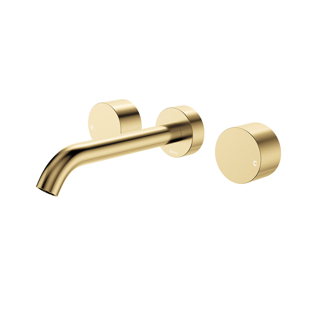Fienza Kaya Urban Brass Round Taps Wall Basin /Bath 180Mm Outlet Set Lf