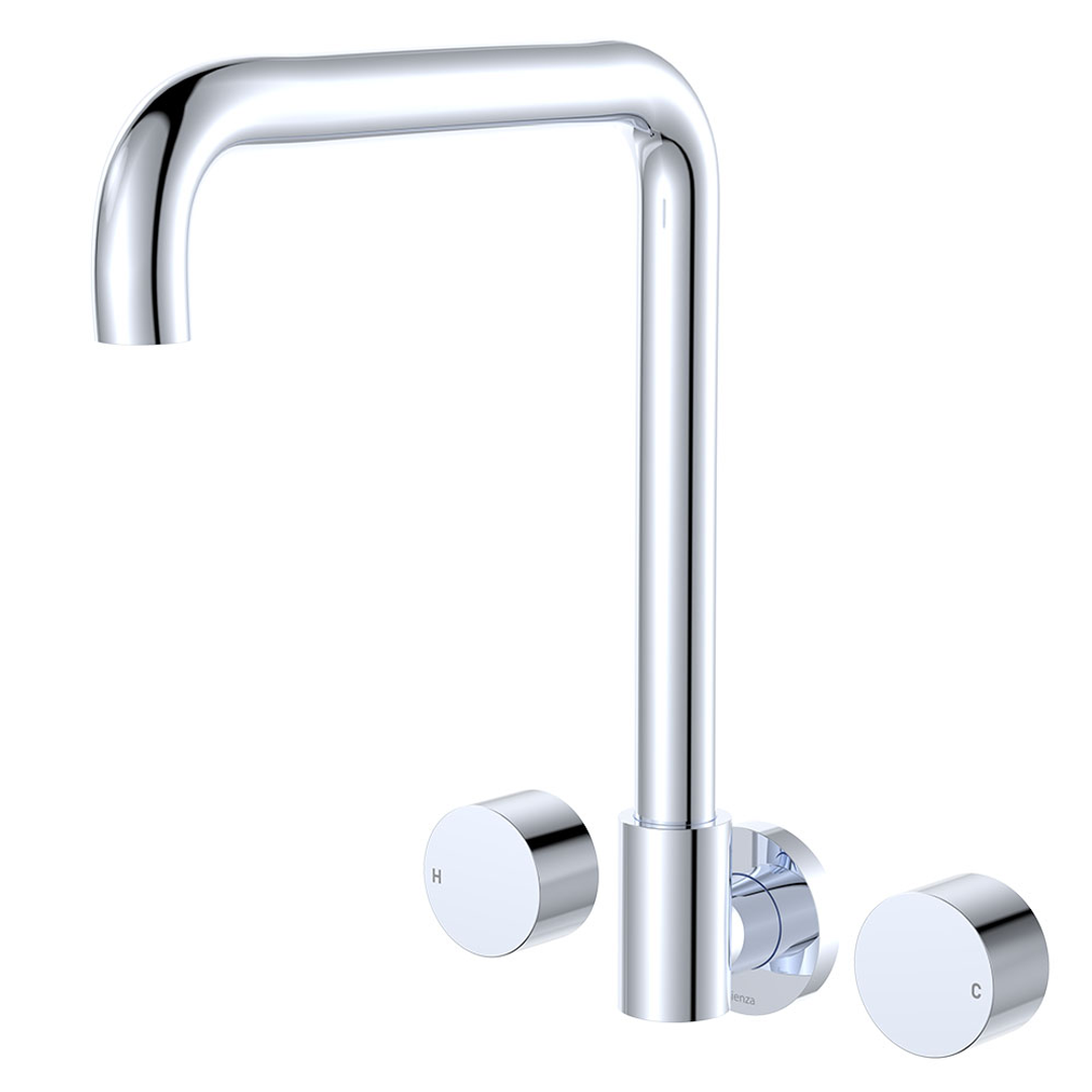 Fienza Kaya Chrome Round Taps Squareline Wall Outlet Set Sus304 And Lf Brass