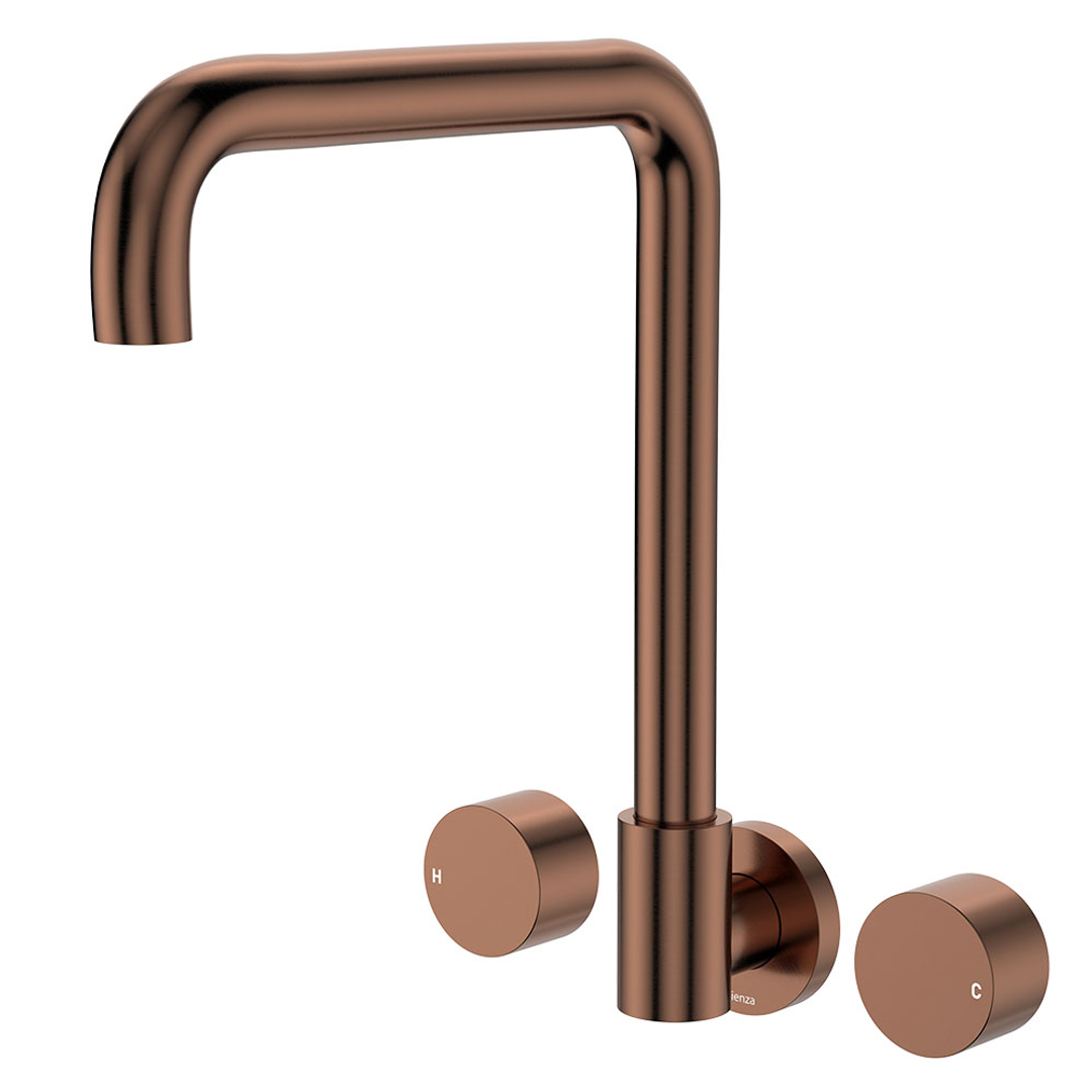 Fienza Kaya Brushed Copper Round Taps Squareline Wall Outlet Set Sus304 And Lf Brass