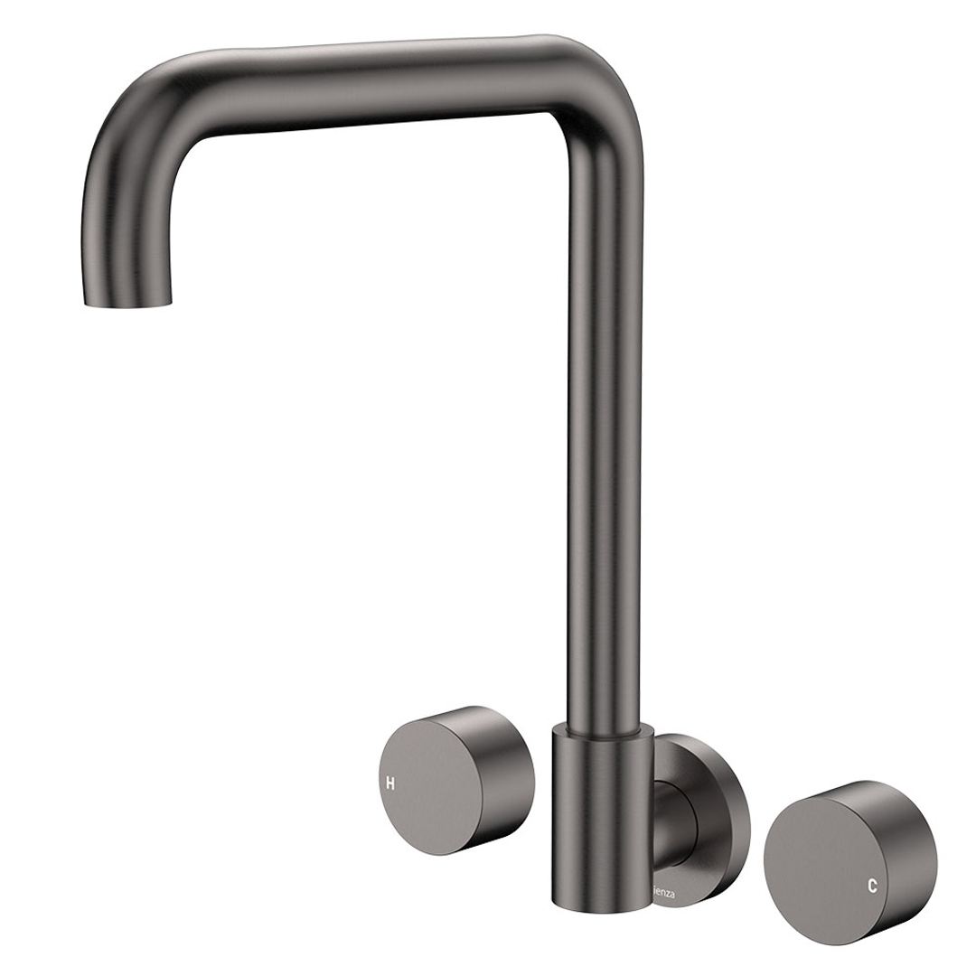 Fienza Kaya Gun Metal Round Taps Squareline Wall Outlet Set Sus304 And Lf Brass
