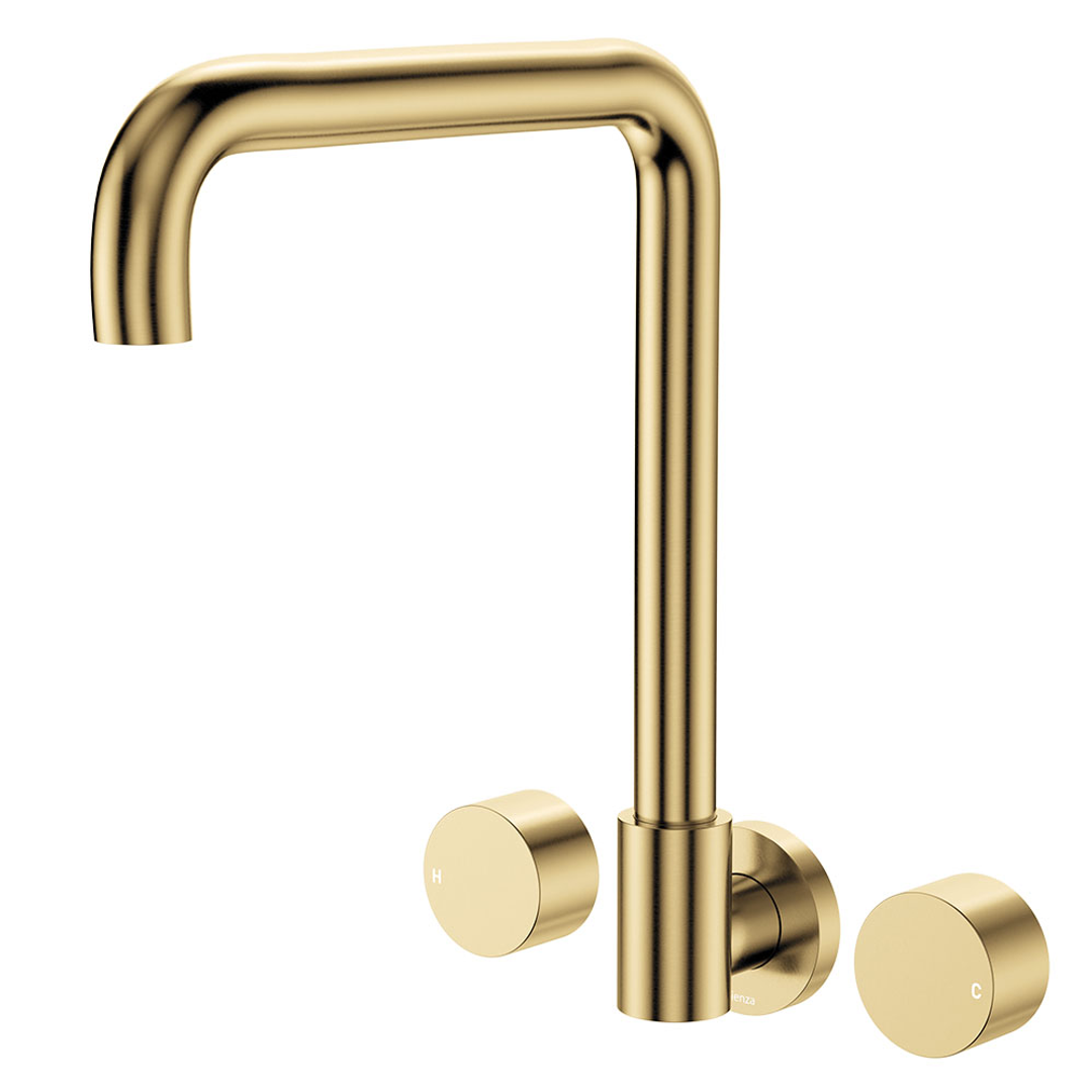Fienza Kaya Urban Brass Round Taps Squareline Wall Outlet Set Sus304 And Lf Brass