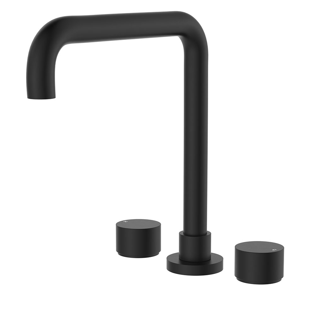 Fienza Kaya Matte Black Round Taps Squareline Hob Outlet Set Sus304 And Lf Brass