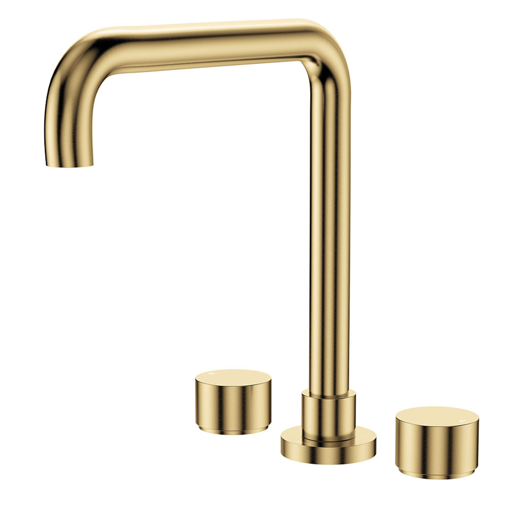 Fienza Kaya Urban Brass Round Taps Squareline Hob Outlet Set Sus304 And Lf Brass