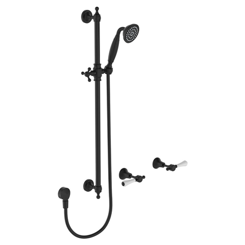 Fienza Lillian Lever Rail Shower Set - Matte Black With Ceramic White Handle