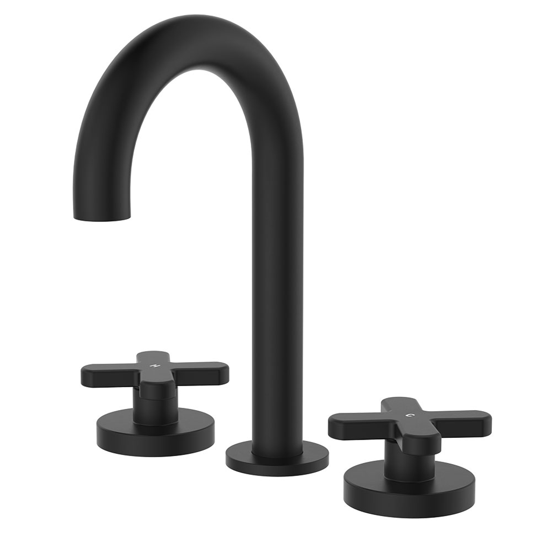 Fienza Kaya Matte Black Cross Taps Round Hob Set Lf Sus304 & Lf Brass