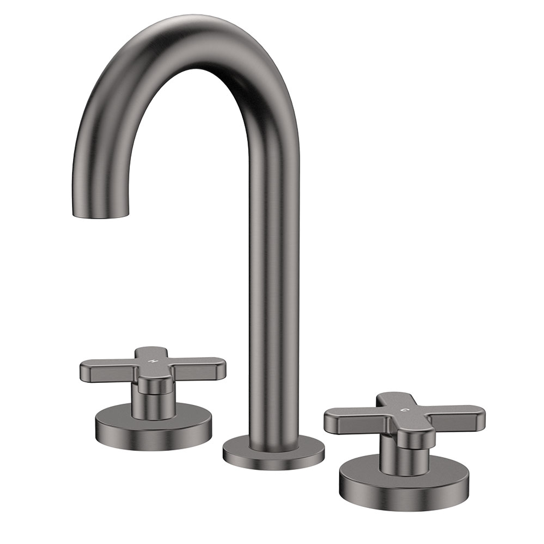 Fienza Kaya Gun Metal Cross Taps Round Hob Set Lf Sus304 & Lf Brass