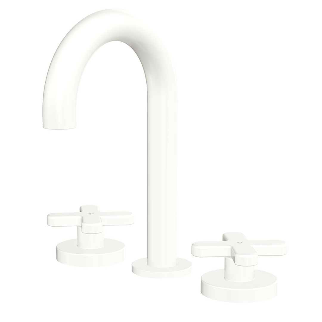Fienza Kaya Matte White Cross Taps Round Hob Set Lf Sus304 & Lf Brass
