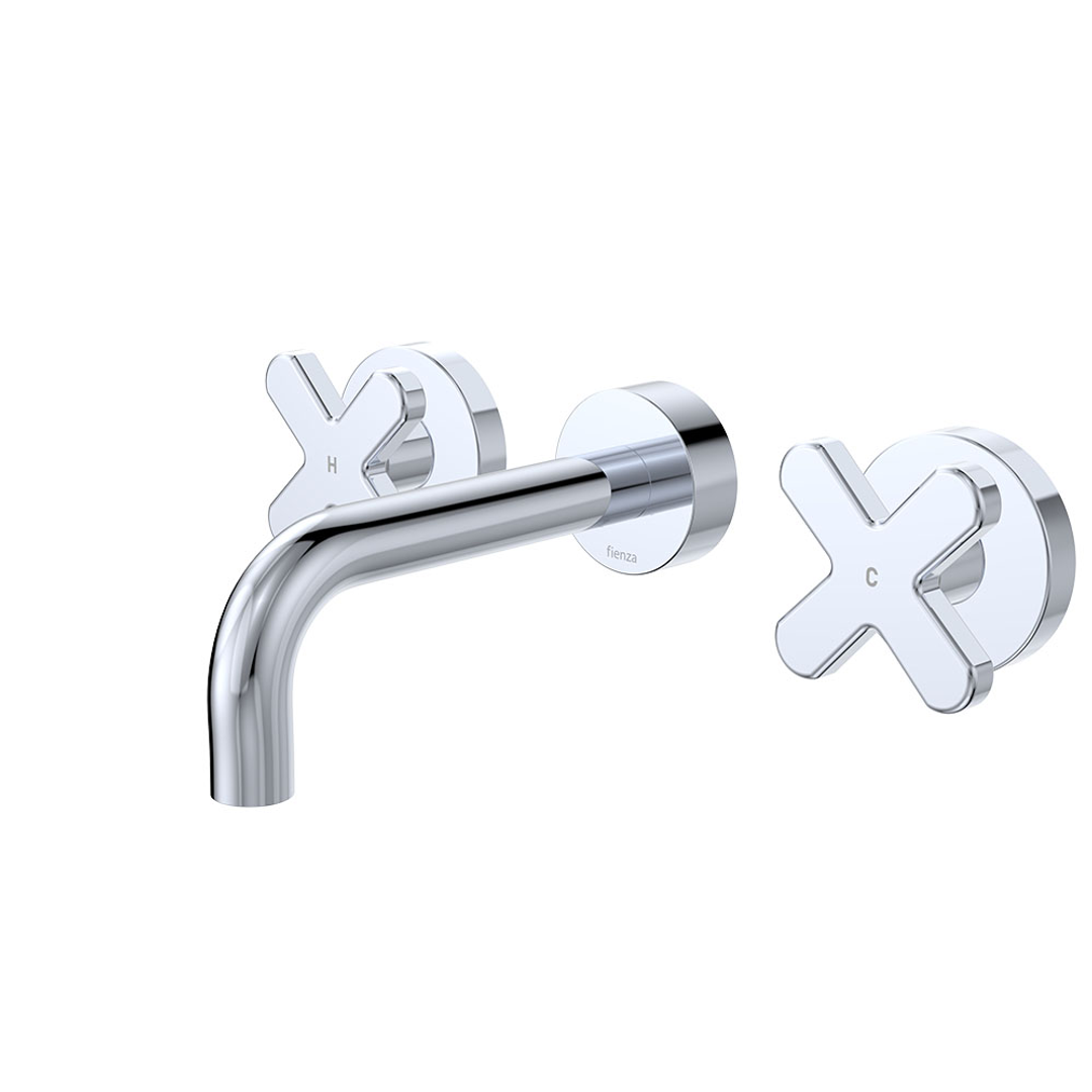 Fienza Kaya Chrome Cross Taps Wall Basin /Bath 130Mm Outlet Set Lf
