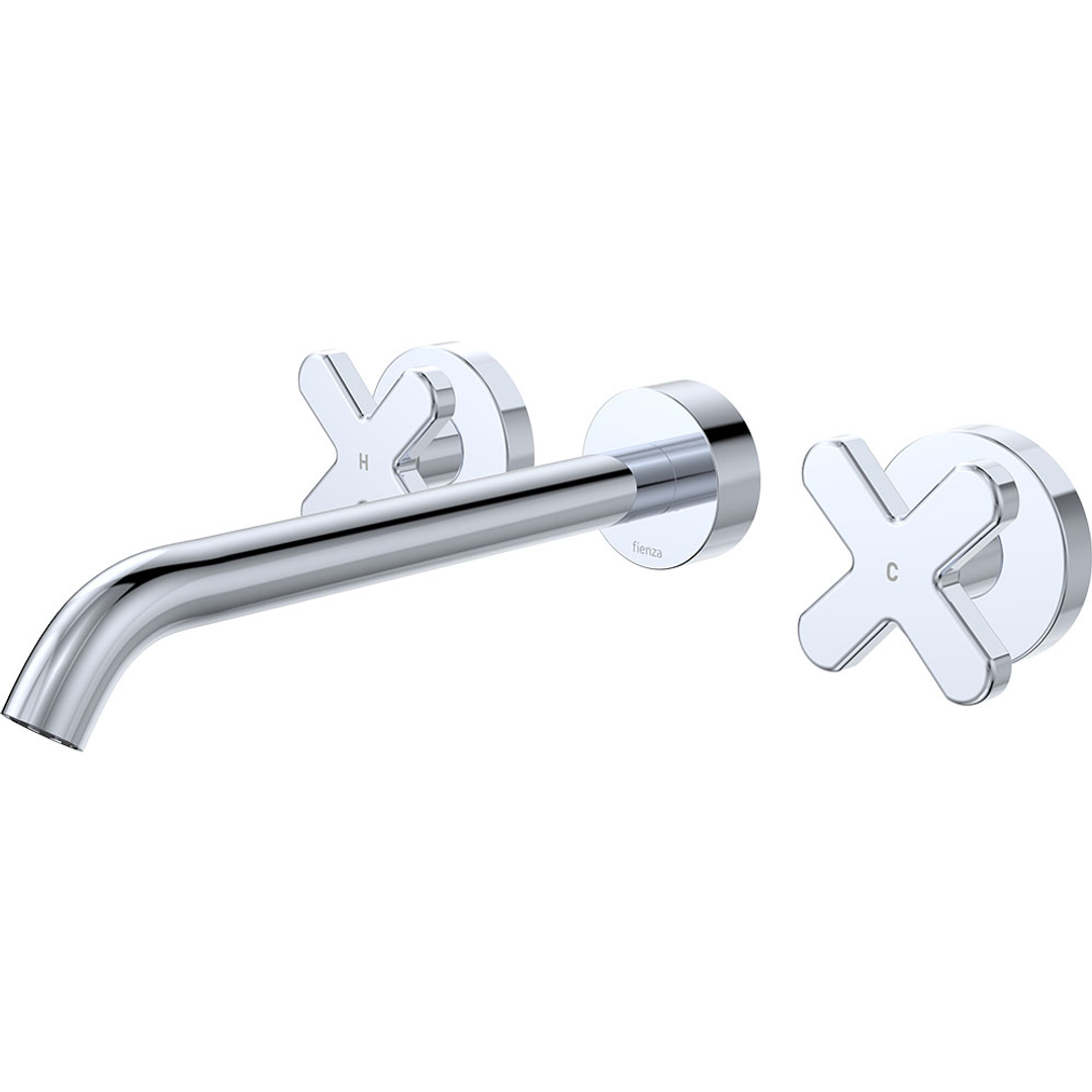 Fienza Kaya Chrome Cross Taps Wall Basin /Bath 220Mm Outlet Set Lf