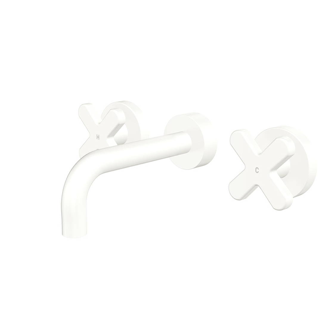 Fienza Kaya Matte White Cross Taps Wall Basin /Bath 130Mm Outlet Set Lf