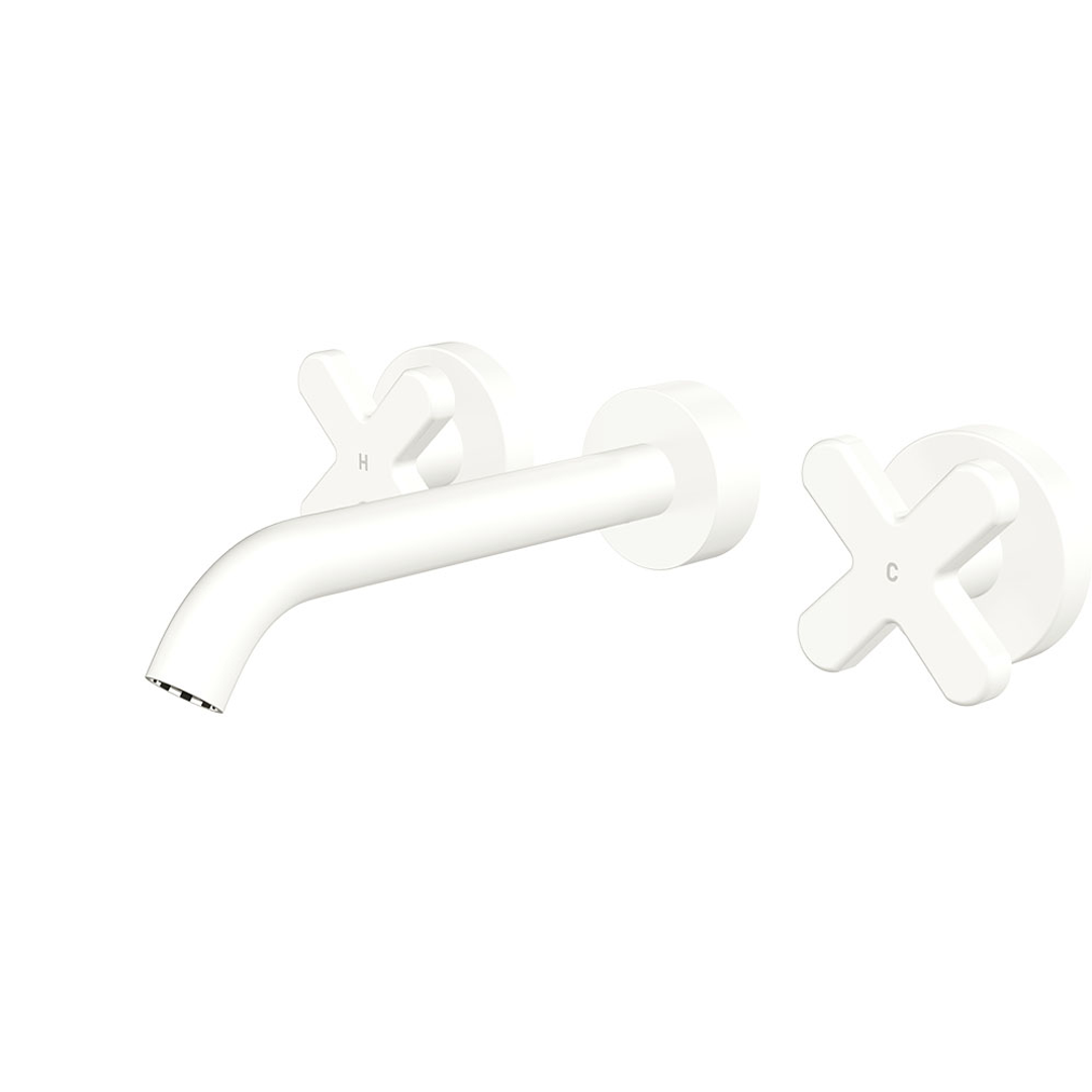Fienza Kaya Matte White Cross Taps Wall Basin /Bath 180Mm Outlet Set Lf