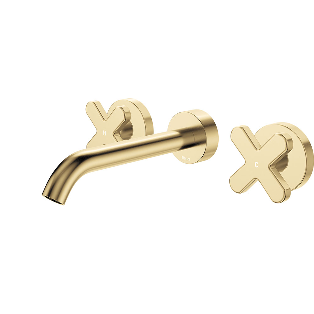 Fienza Kaya Urban Brass Cross Taps Wall Basin /Bath 180Mm Outlet Set Lf