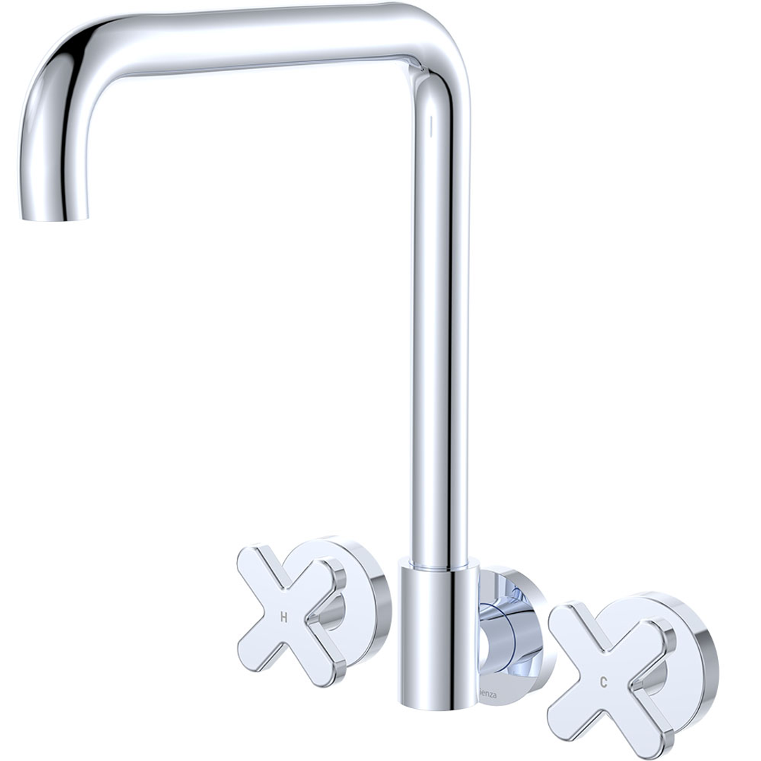 Fienza Kaya Chrome Cross Taps Squareline Wall Set Lf Sus304 & Lf Brass