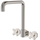 Fienza Kaya Brushed Nickel Cross Taps Squareline Wall Set Lf Sus304 & Lf Brass