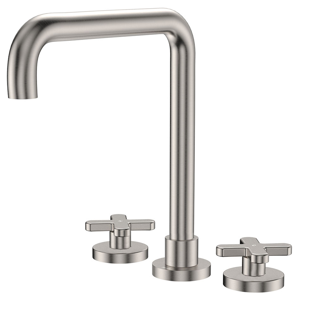 Fienza Kaya Brushed Nickel Cross Taps Squareline Hob Set Lf Sus304 & Lf Brass