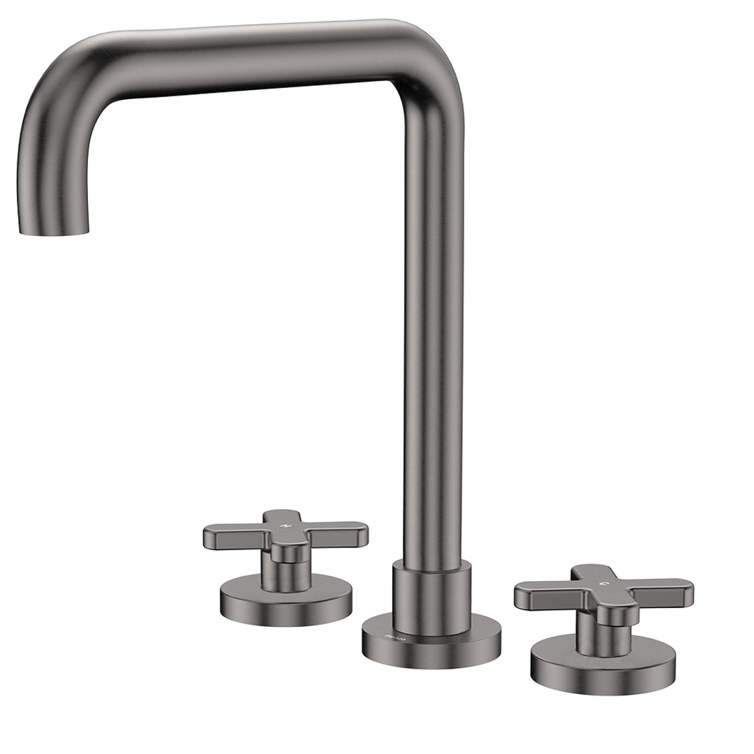 Fienza Kaya Gun Metal Cross Taps Squareline Hob Set Lf Sus304 & Lf Brass