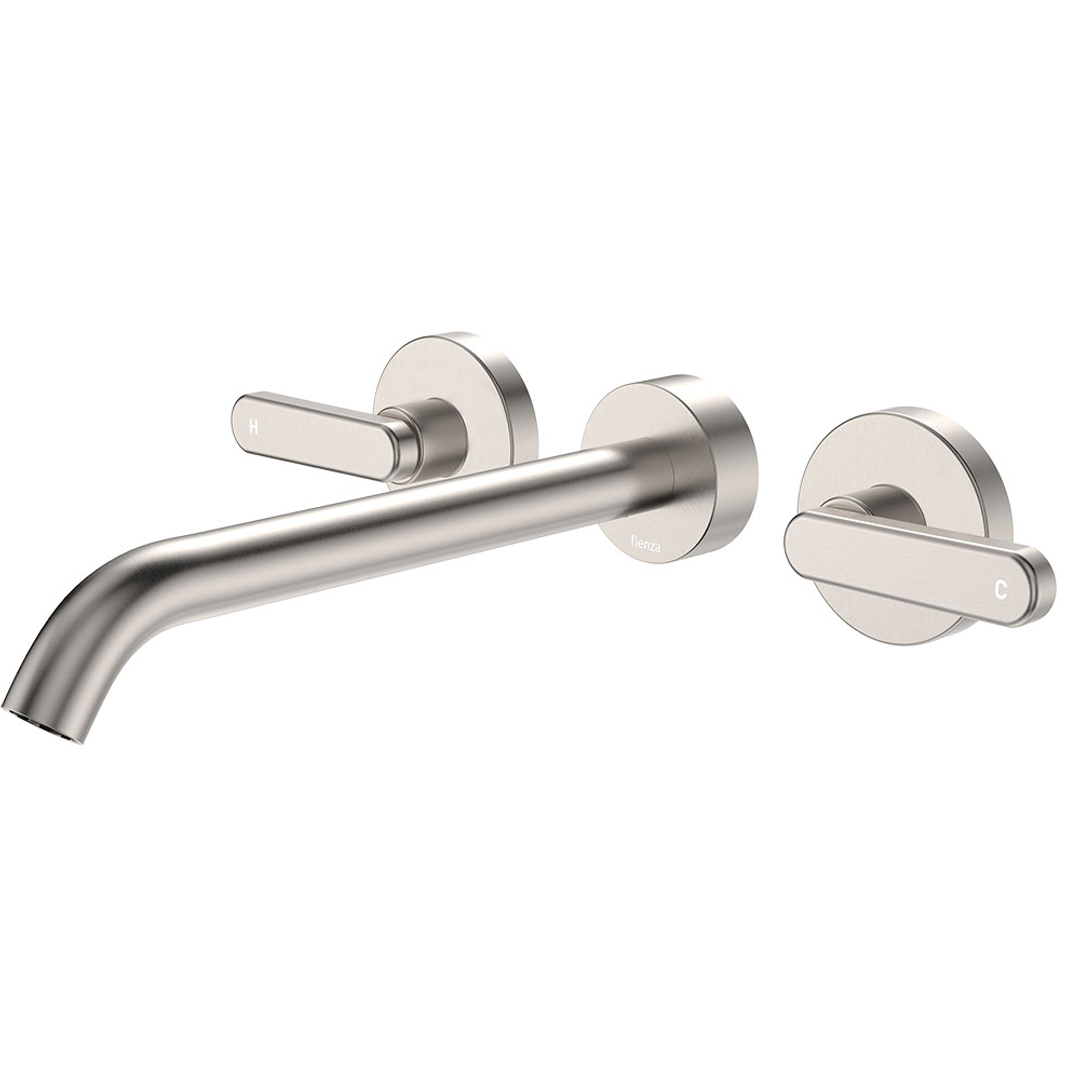 Fienza Kaya Brushed Nickel Lever Taps Wall Basin /Bath 220Mm Outlet Set Lf