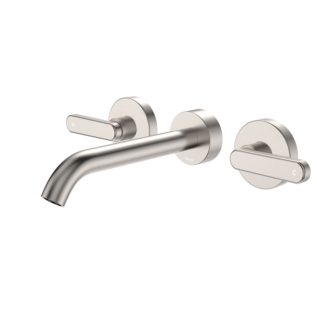 Fienza Kaya Brushed Nickel Lever Taps Wall Basin /Bath 180Mm Outlet Set Lf