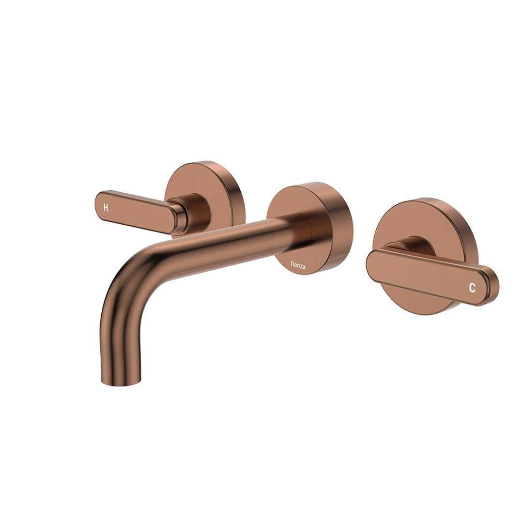 Fienza Kaya Brushed Copper Lever Taps Wall Basin /Bath 130Mm Outlet Set Lf