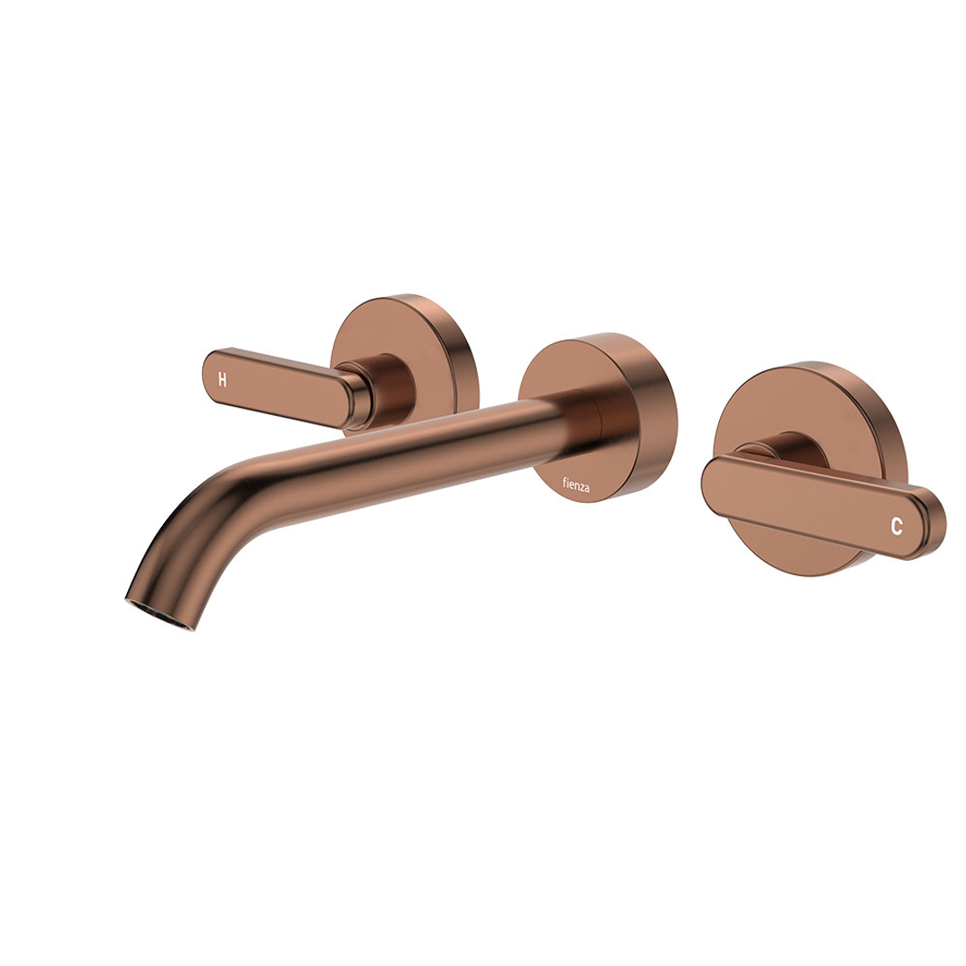 Fienza Kaya Brushed Copper Lever Taps Wall Basin /Bath 180Mm Outlet Set Lf