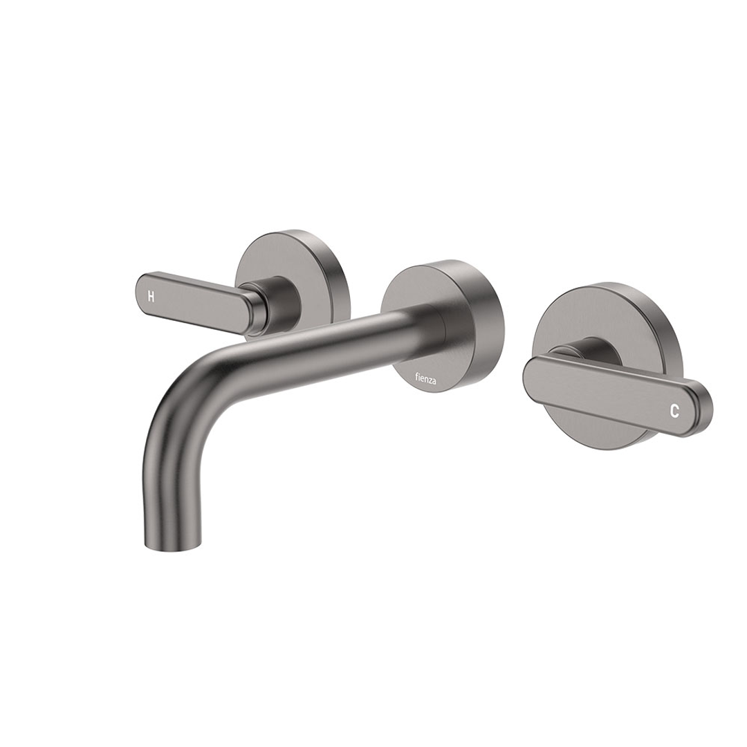 Fienza Kaya Gun Metal Lever Taps Wall Basin /Bath 130Mm Outlet Set Lf