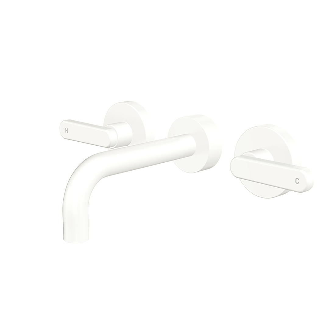 Fienza Kaya Matte White Lever Taps Wall Basin /Bath 130Mm Outlet Set Lf