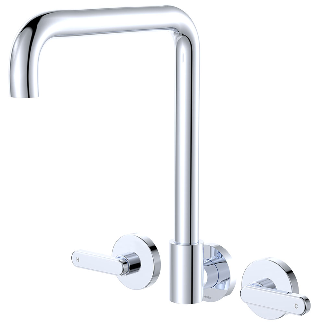 Fienza Kaya Chrome Lever Taps Squareline Wall Set Lf Sus304 & Lf Brass