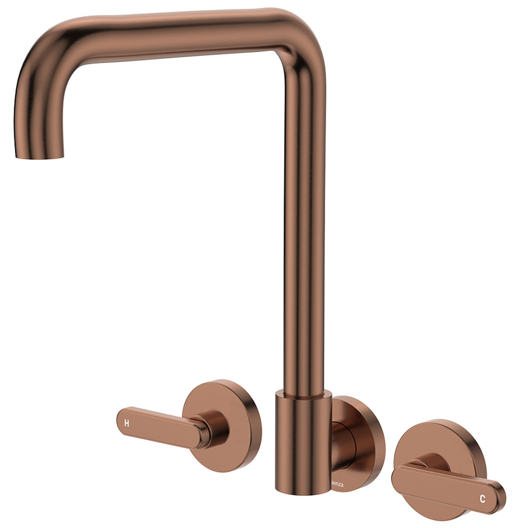 Fienza Kaya Brushed Copper Lever Taps Squareline Wall Set Lf Sus304 & Lf Brass