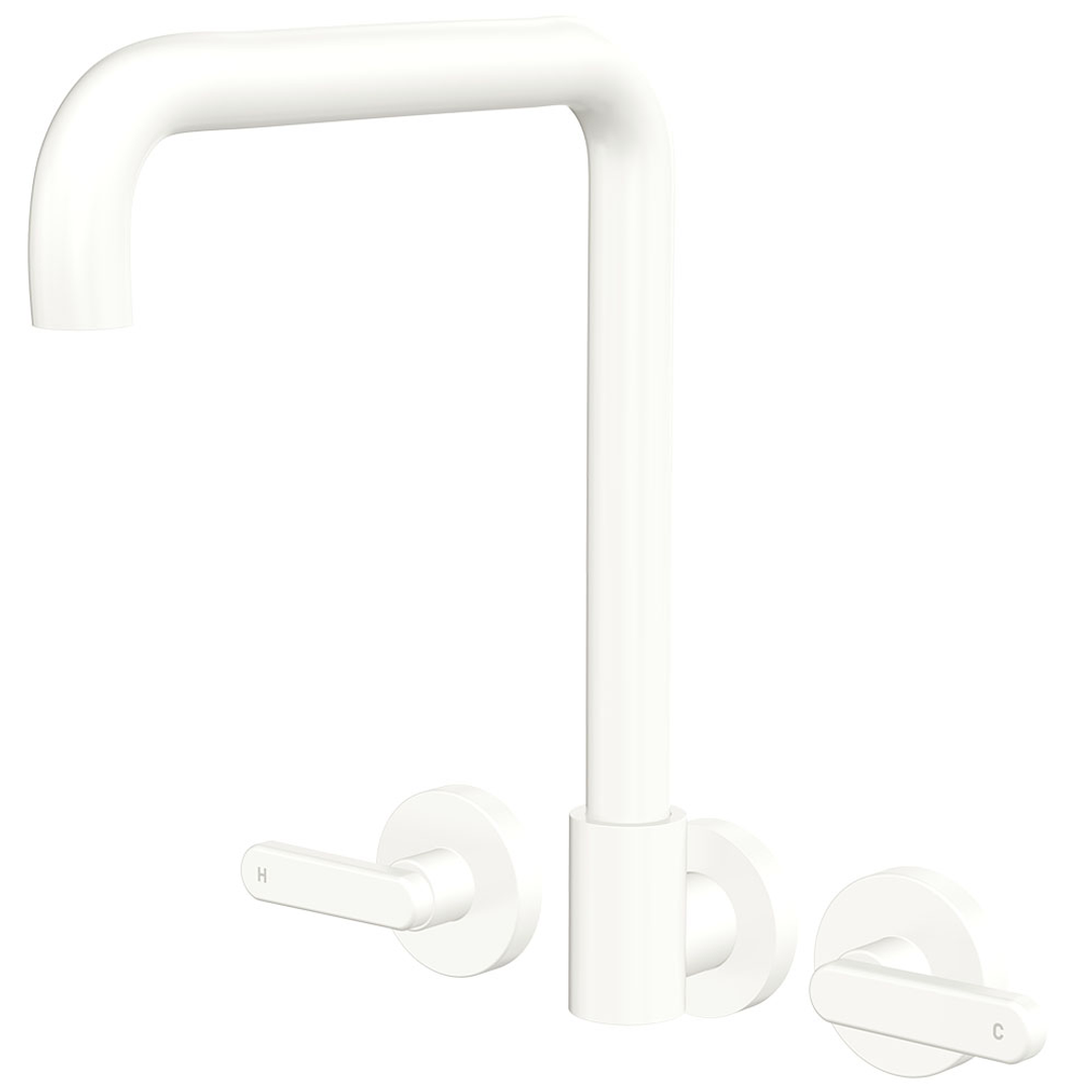 Fienza Kaya Matte White Lever Taps Squareline Wall Set Lf Sus304 & Lf Brass