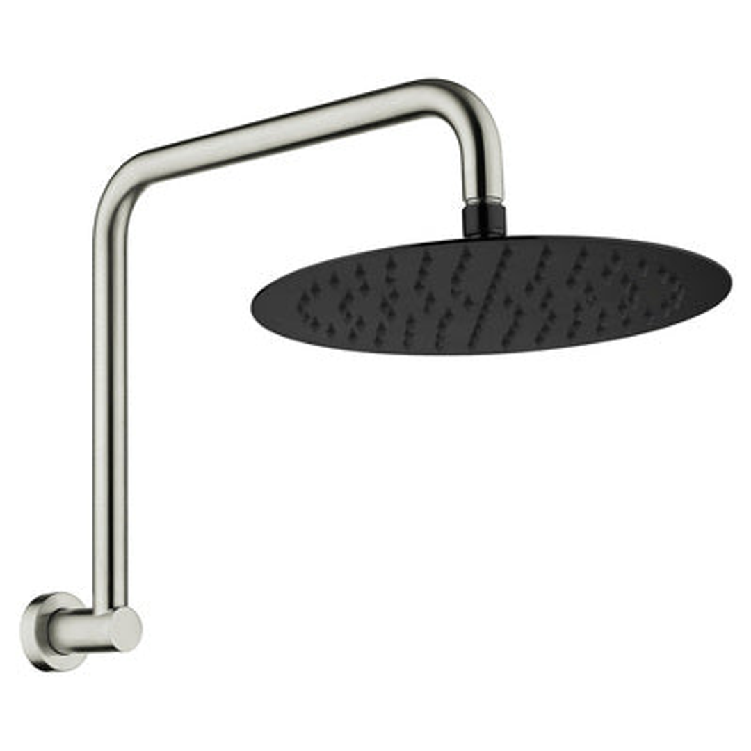 Fienza Kaya Gooseneck Shower Arm Set Brushed Nickel With Matte Black Head