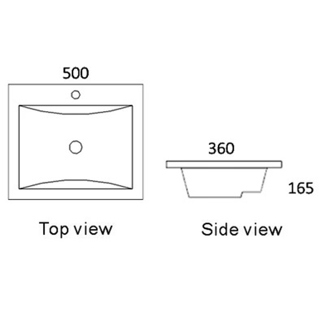 Otti Square Inset Basin Gloss White 1 Tap Hole No Overflow 500 X 360 X 165