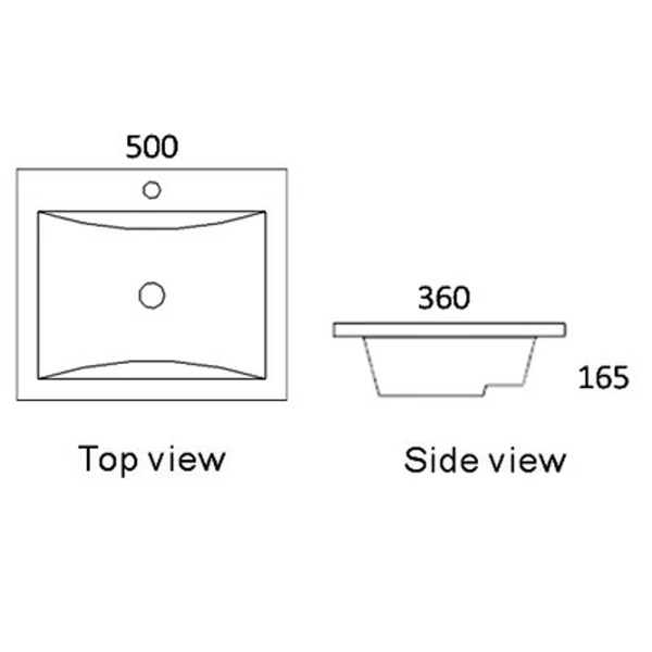 Otti Square Inset Basin Gloss White 1 Tap Hole No Overflow 500 X 360 X 165