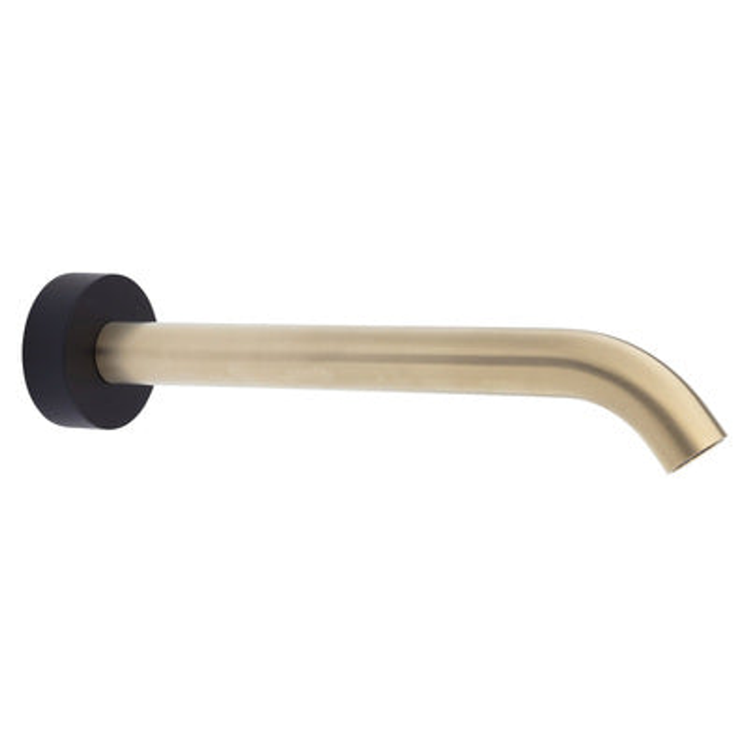 Fienza Kaya Wall Basin/Bath 220mm Outlet Urban Brass With Matte Black Plate