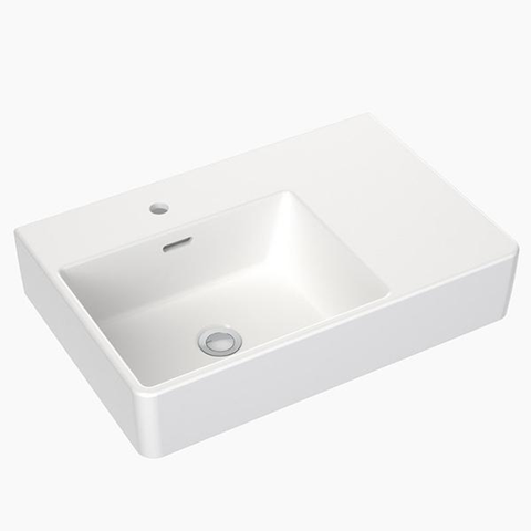 Clark Square Wall Basin Right Hand Shelf 600mm One Taphole